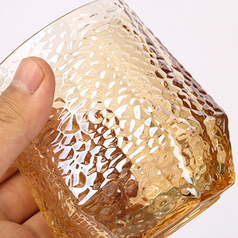 Amber Good-looking Hammered Pattern Glass Wholesale Creative Personality Ins Trend Wine Glass Tea Cup Hexagonal Glass Water Cup