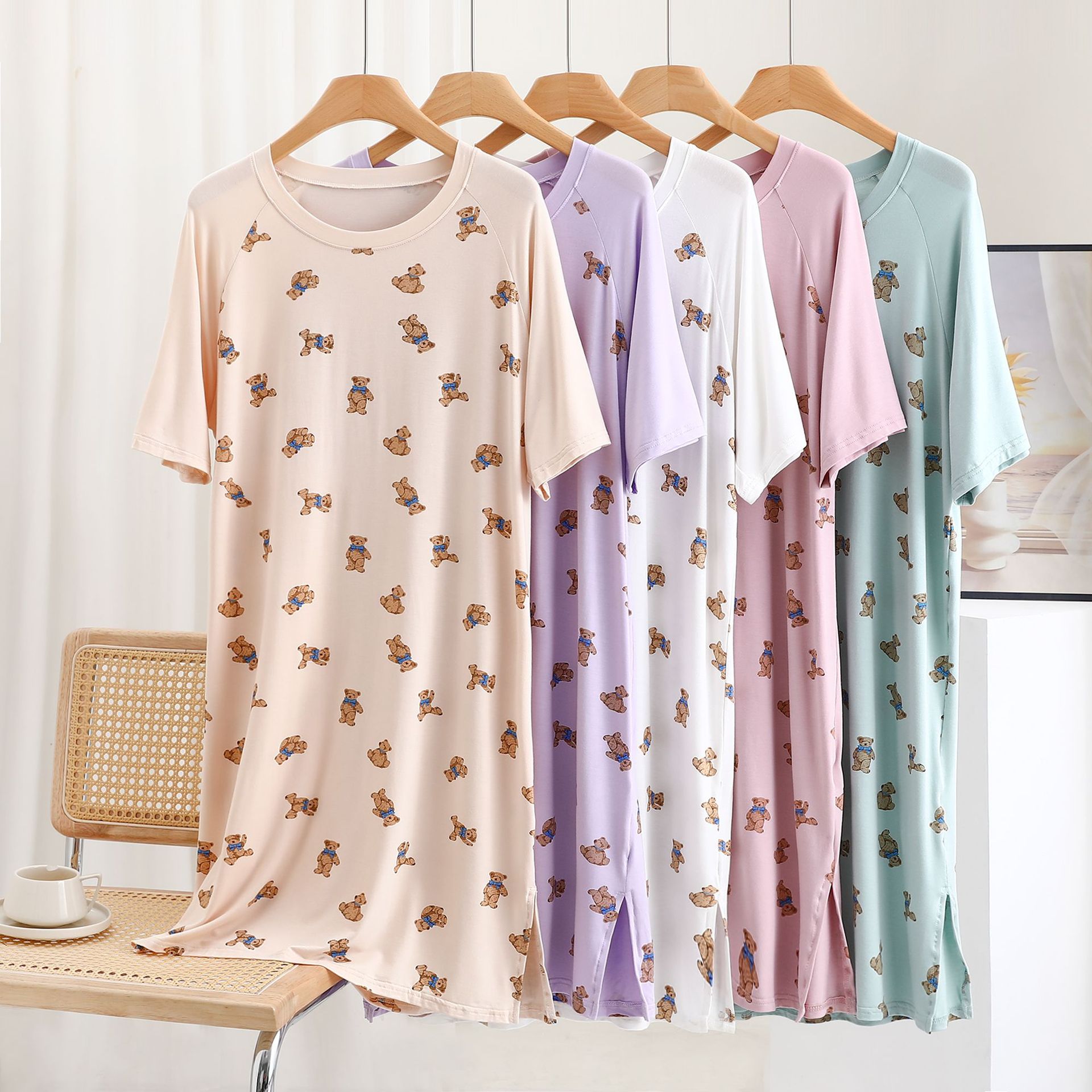 夏季薄款睡衣家居裙 莫代尔棉睡裙女 春夏季新款大码短袖居家睡衣