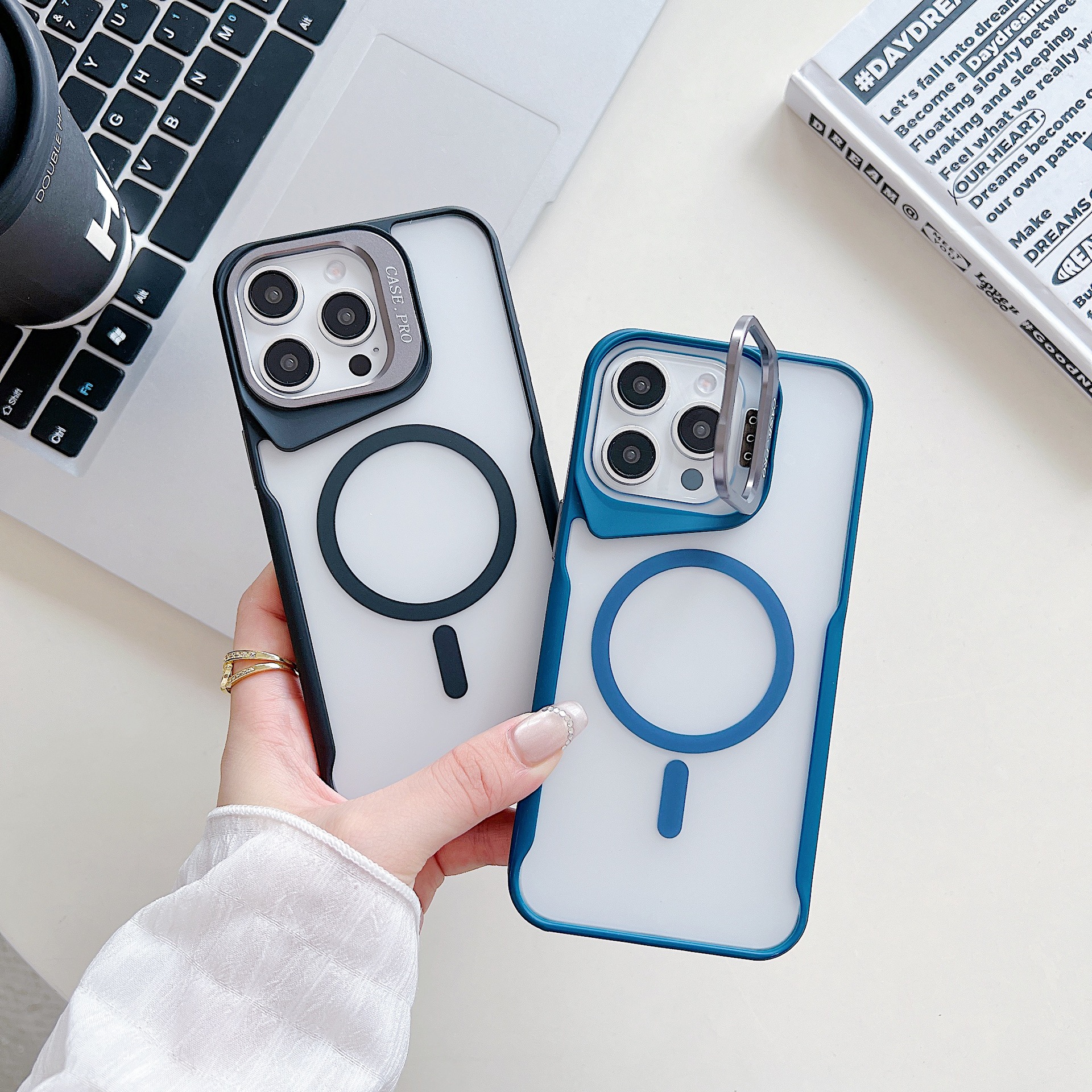 二合一散热磁吸手机壳适用iPhone15金属镜头隐形支架肤感手机壳