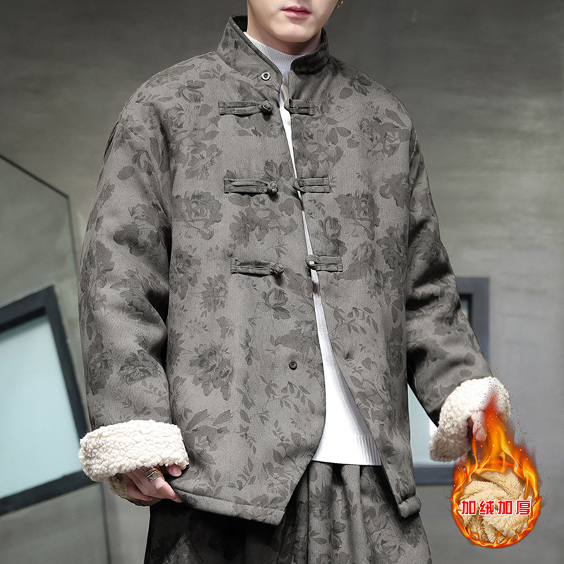羊羔毛外套男士冬季中国风男装棉衣新中式复古盘扣唐装羊羔绒棉服