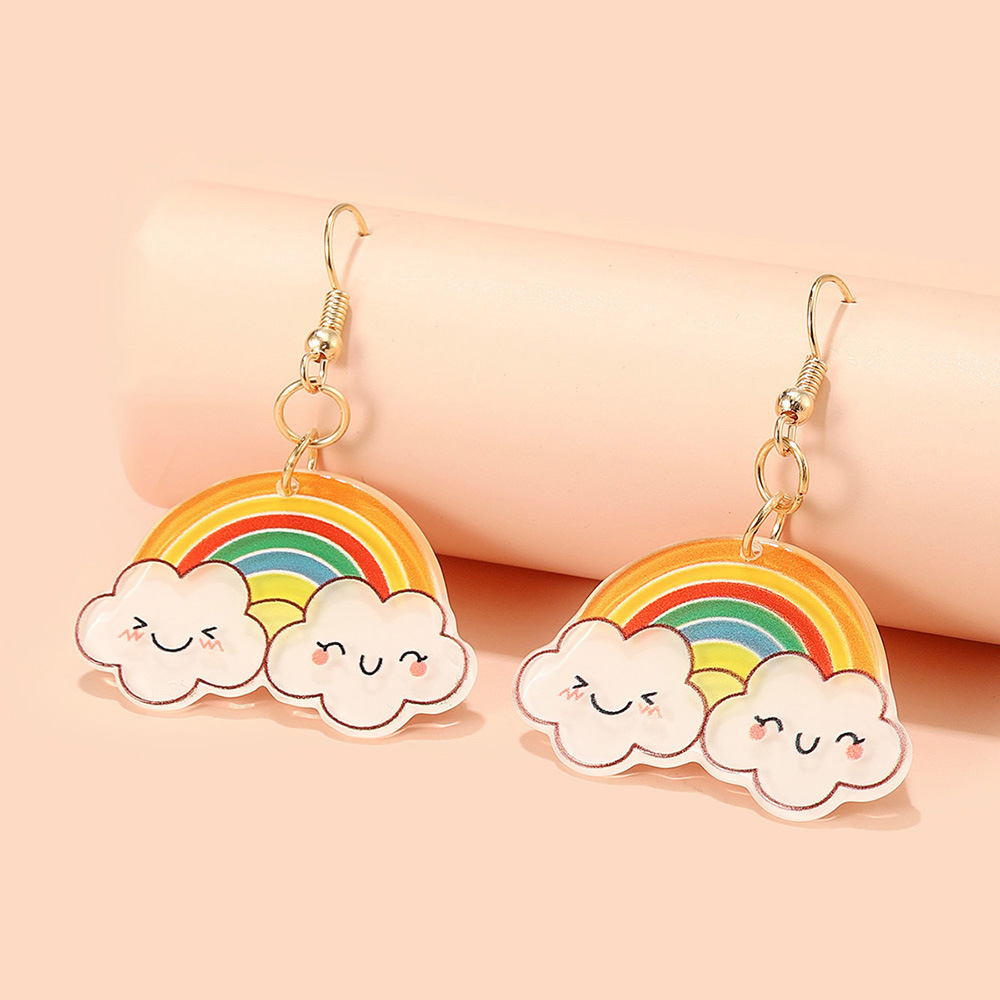 2021新款日韩卡通树脂创意耳饰可爱少女清新云朵彩虹耳钉耳环首饰