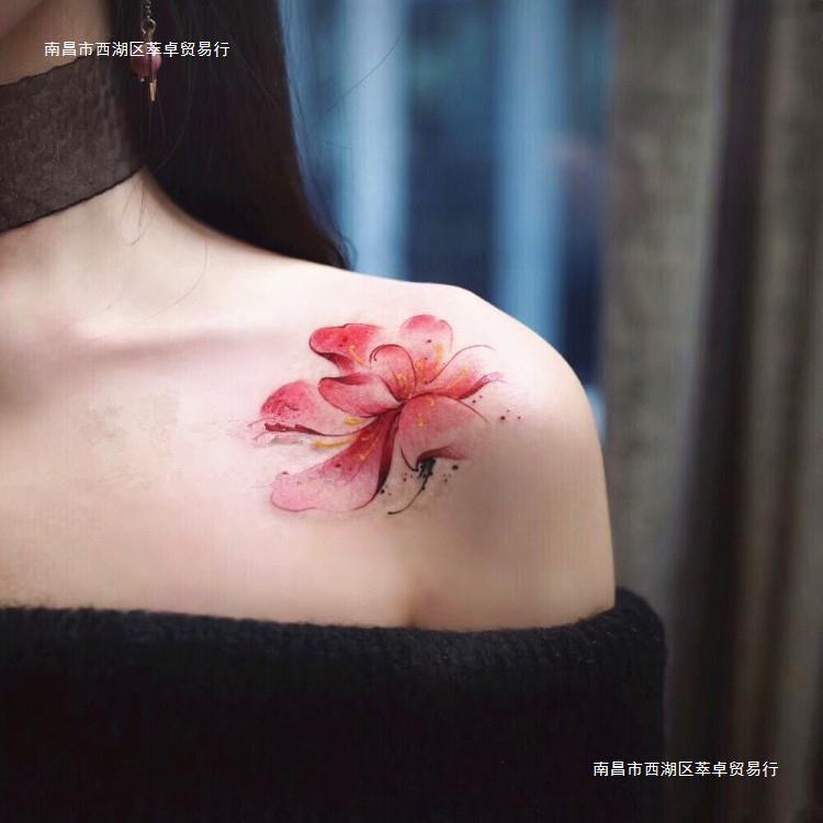 哎哟微wall 肩膀彼岸花锁骨少女心胸前性感纹身贴防水女 持久图案