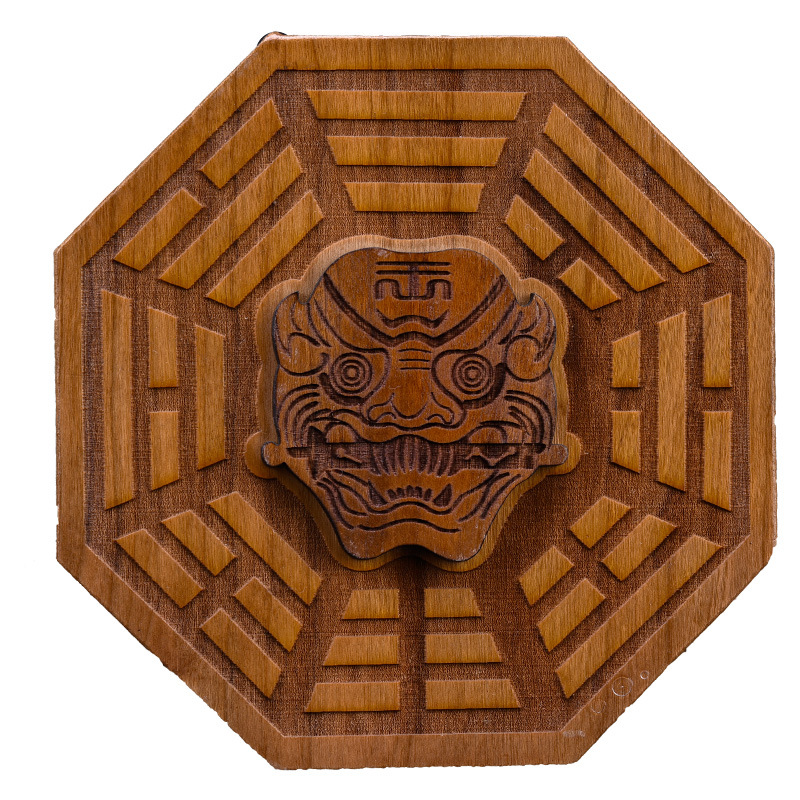 桃木兽头镜兽王太极八卦镜挂件摆件木雕挂件化解卫生间厕所污口