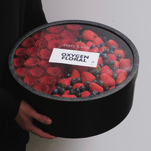 圆形透明防水黑色开窗水果鲜花包装盒玫瑰花束插花盒花店用品礼盒