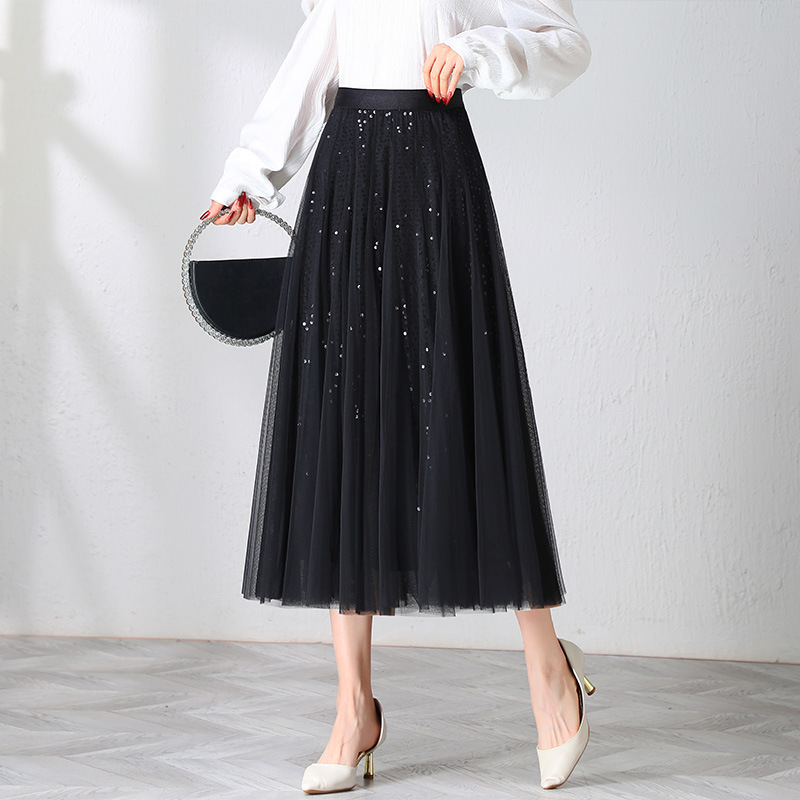 半身裙春夏高级感a字裙中长款纱裙伞裙小个子高腰女装大码批发