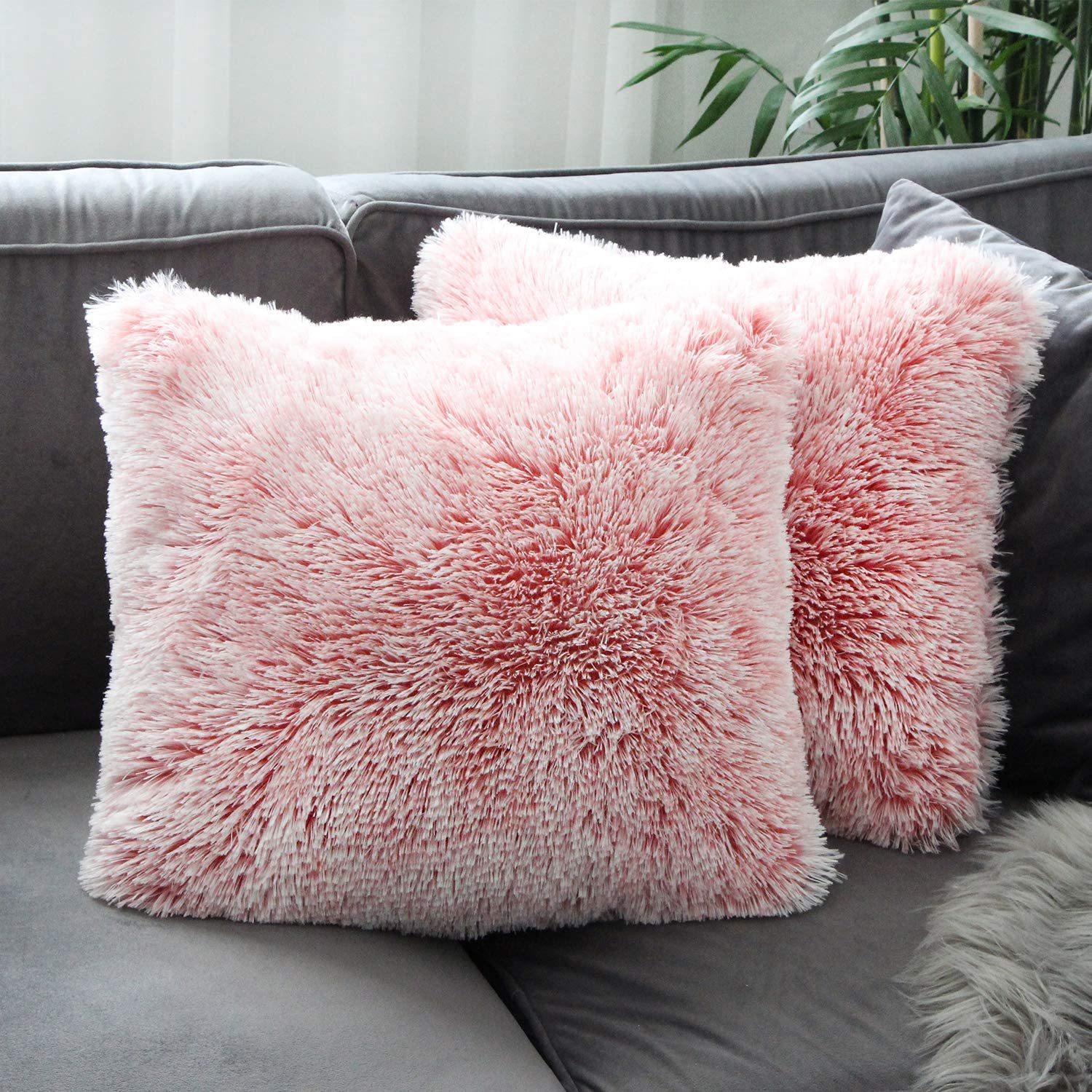 Nordic Simple Ins Style Long Wool Pillow Wholesale Living Room Sofa Plush Cushion Sea Velvet Gradient Color Pillow Cover