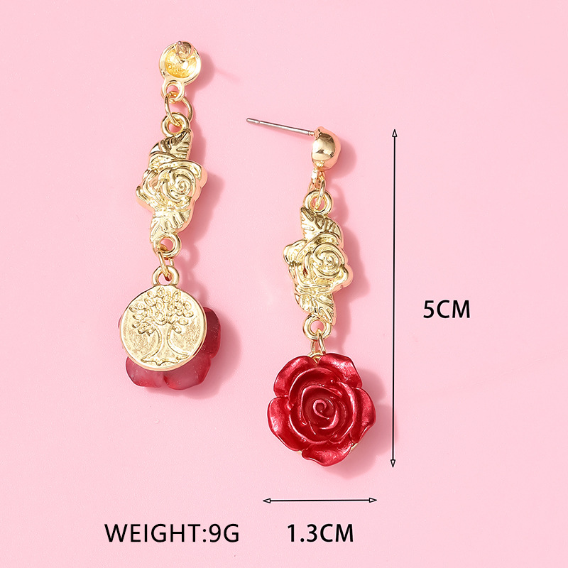 European and American Foreign Trade Hot Selling Product Fashion Fashion Special-Interest Design Single-Sided Rose Stud Earrings Factory Direct Wholesale