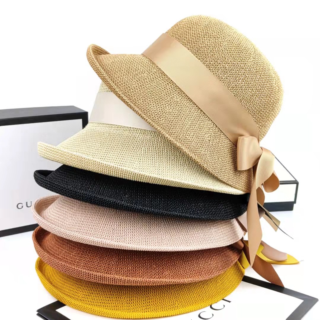 韩版飘带复古卷边盆帽女夏天不规则造型圆顶礼帽蝴蝶结渔夫帽子潮