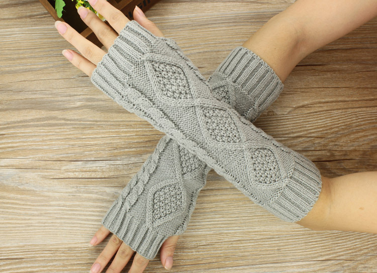 韩版可爱加厚保暖毛线长款半指手套手臂套手袜假袖子男女学生秋冬