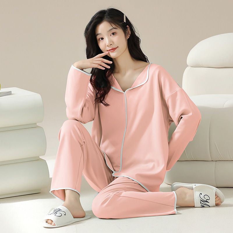 New Modal Pajamas Autumn and Winter Women's Long Sleeves with Chest Pad Can Be Worn outside plus Size Cotton Sleeping Pants Home Wear Suit Girls