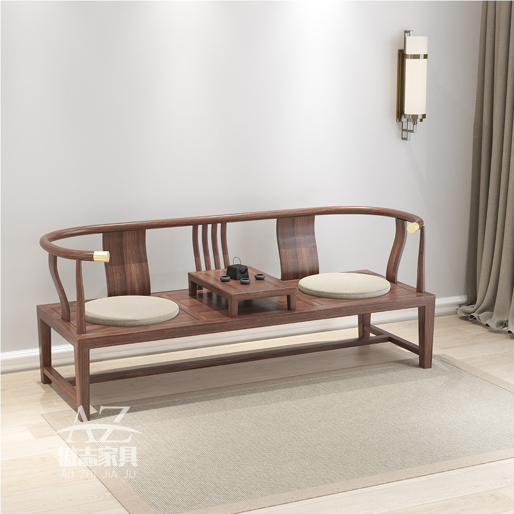 新中式实木贵妃椅禅意沙发中还式躺椅黑胡桃木贵妃榻客厅布艺沙发