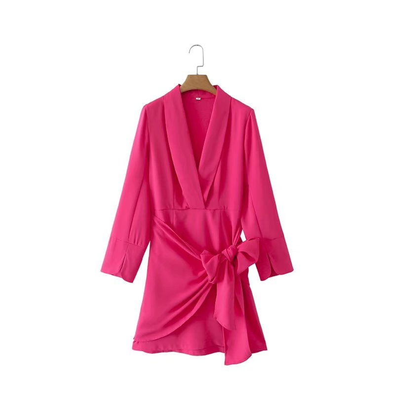 跨境欧美女装时尚设计青果领西装连衣裙秋季新款高腰绑带长袖短裙