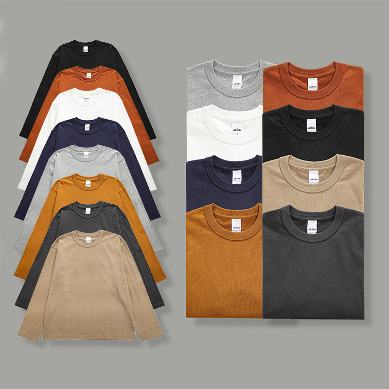 Jinxuan Autumn National Tide Heavy Amekaji 300G Weight Solid Color Pure Cotton Men's Long-Sleeved T-shirt Bottoming Shirt