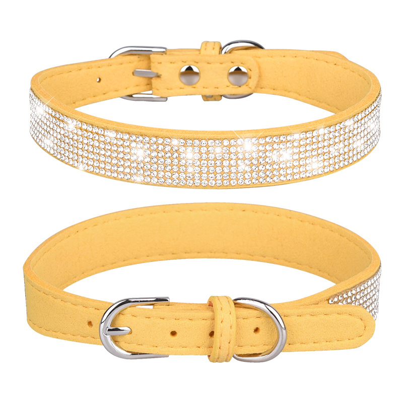 Amazon Hot Selling Pet Collar Shiny Rhinestone Dog Collar Small and Medium Size Dog Leash Dog Leash Microfiber Cat Collar