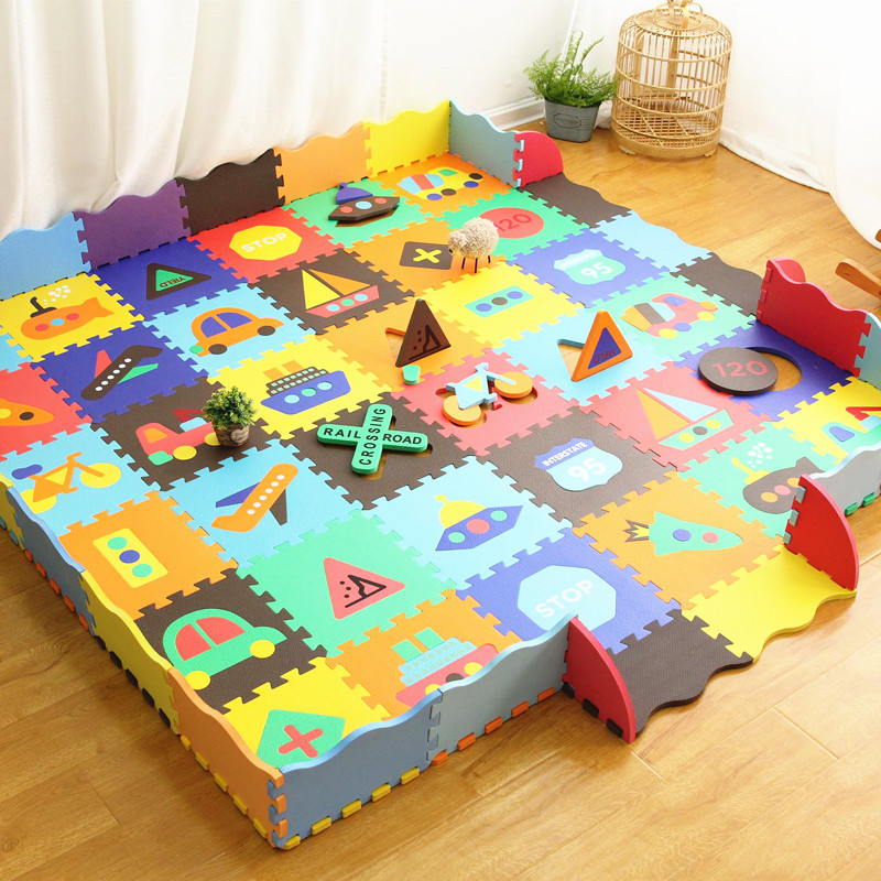 儿童爬行垫加厚客厅拼接泡沫拼图宝宝爬爬垫带围栏家用游戏垫