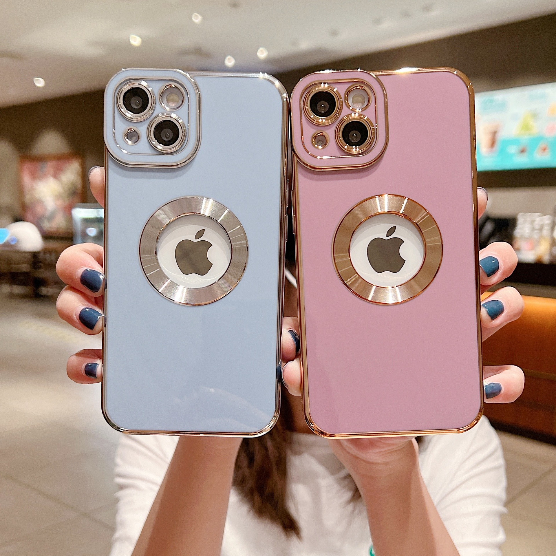 适用iphone13pro天使眼漏标手机壳批发苹果12电镀6d实色x直边软壳
