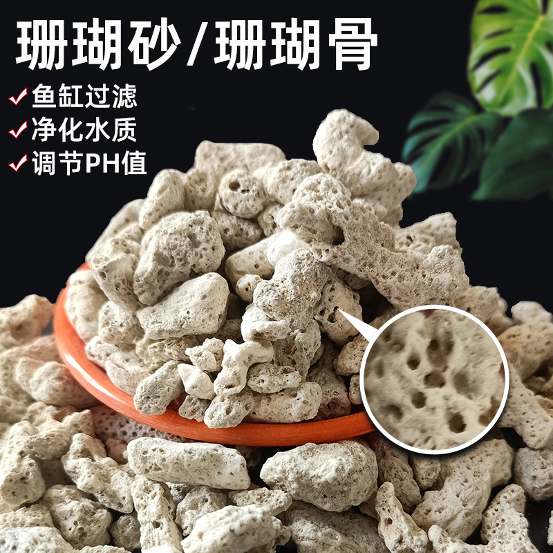 珊瑚骨滤材鱼缸沙过滤材料净化水质PH值珊瑚石鱼池底砂造景珊瑚砂