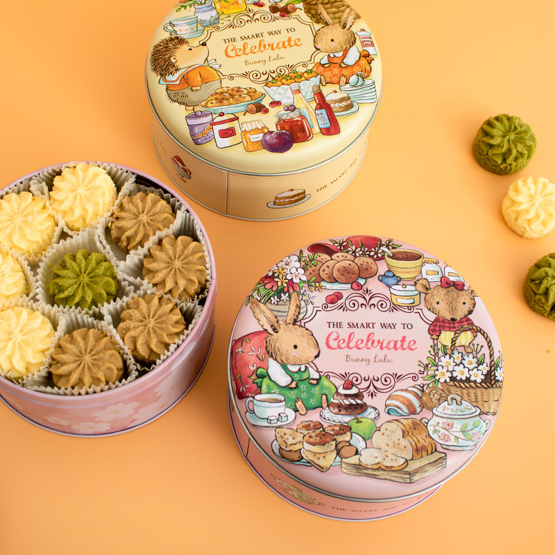 曲奇饼干包装盒 珍妮曲奇铁罐手工烘焙雪花酥圆形糖果点心盒子烘