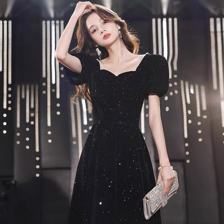 黑色晚礼服女宴会气质轻奢小众高级感法式成人礼连衣裙主持人毕业