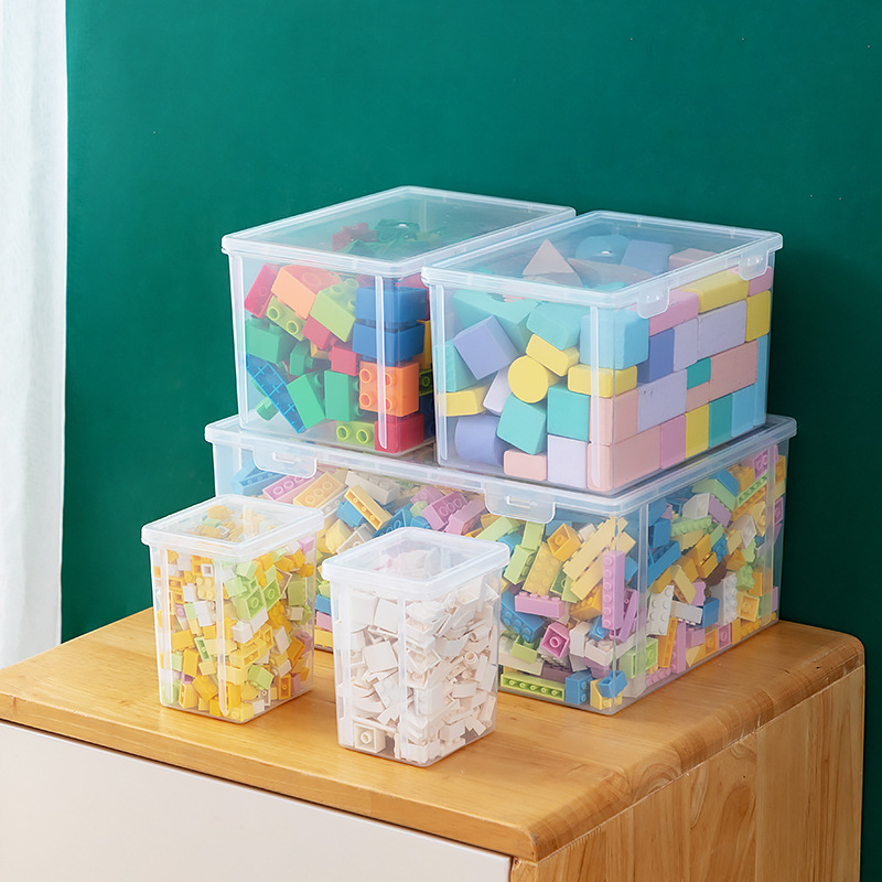 Children's Toy Storage Box Small Particle Building Blocks with Lid Lego Storage Box Plastic Transparent Sundries Storage Box Wholesale