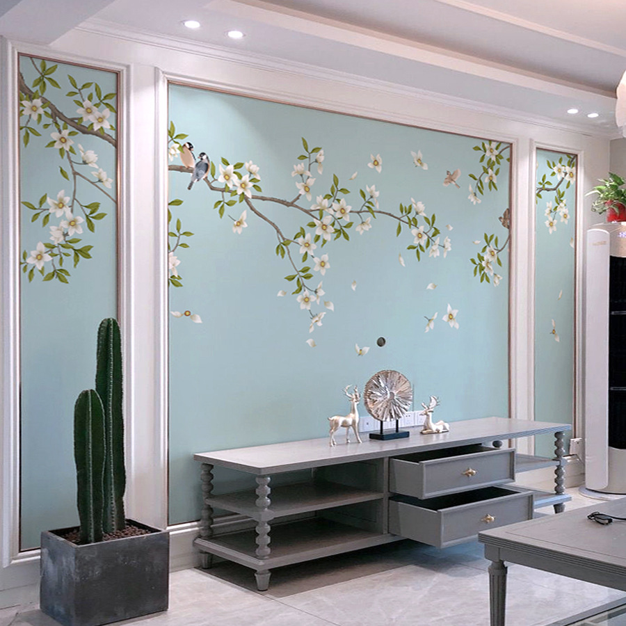 新中式花鸟电视背景墙壁布立体3d墙纸影视壁纸壁画背景墙墙布