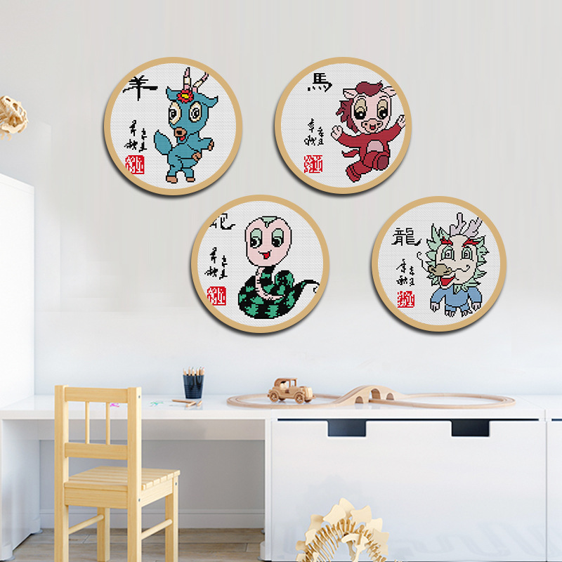 跨境新品十字绣动物十二生肖系列刺绣材料包卧室装饰挂画厂家批发
