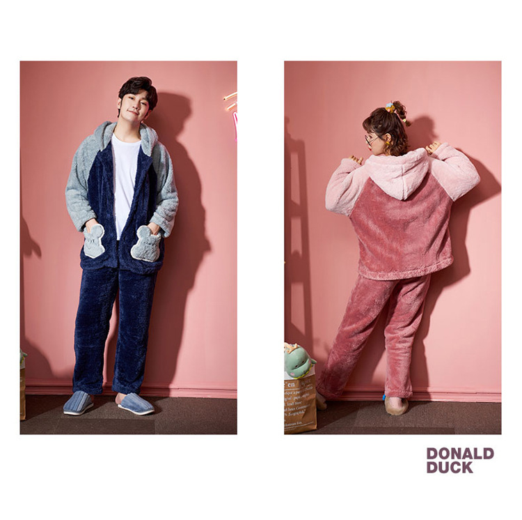 情侣睡衣女秋冬季加厚法兰绒长袖圆领男士套装休闲珊瑚绒家居服女