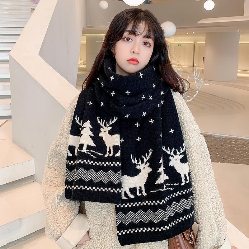 Christmas Gift Scarf Women's Autumn and Winter Knitted Thickened Warm Double-Sided Scarf Red Couple Korean Style Long Scarf