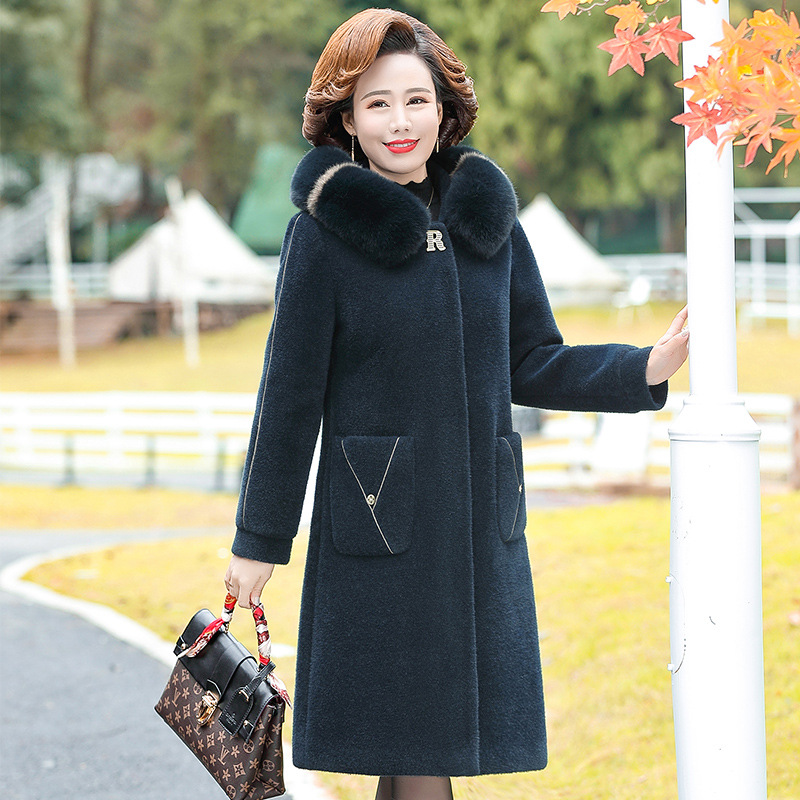 新款中年妈妈冬装外套高端水貂绒大衣女士毛呢外套50岁中老年女装