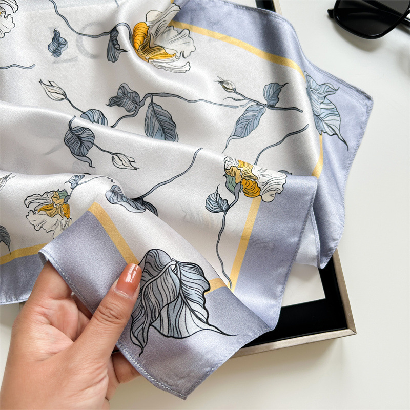 Spring and Summer New Mulberry Silk Elegant Printed Silk Scarf Women's Simple All-Match Silk Scarf Elegant Elegant Small Square Towel