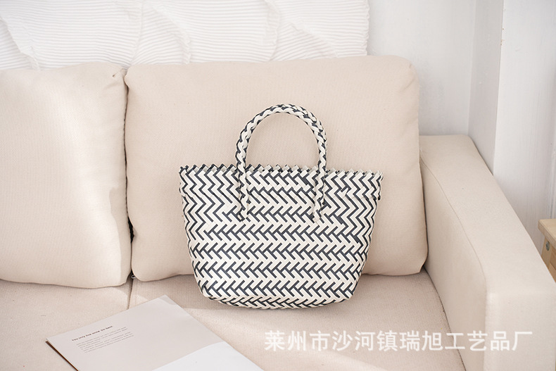 Large PE Handbag with Hand Gift Prototype Bag Large Capacity Vegetable Basket Woven Bag Children DIY Handmade Bag
