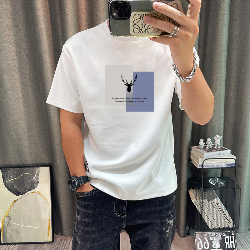 Short-Sleeved T-shirt Men's New T-shirt Men's Loose round Neck Trend Short-Sleeved Casual T-shirt Printed Short-Sleeved Men's Fashion Brand