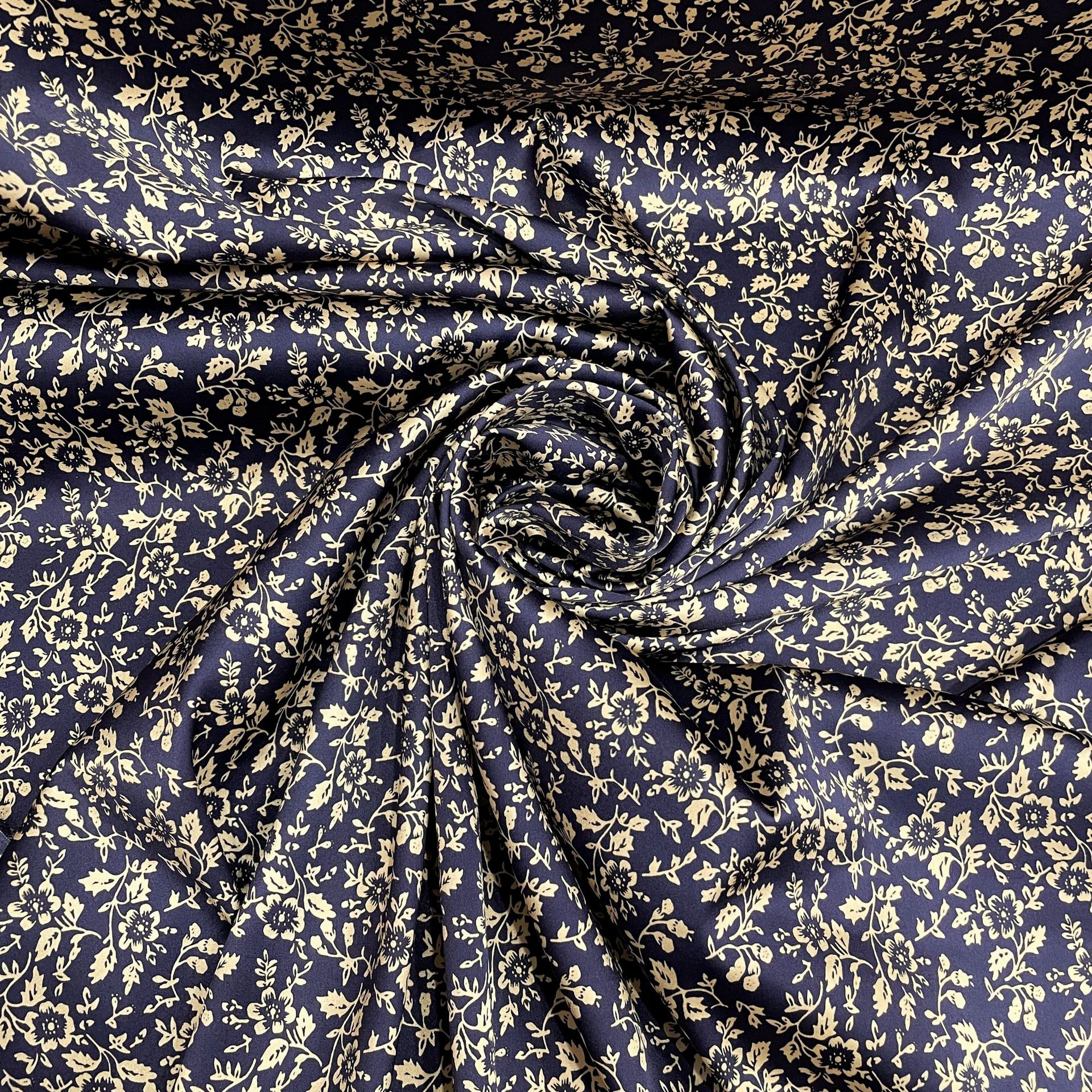 厂家直发新款真丝弹力缎数码喷绘19姆米印花丝绸面料碎花桑蚕丝布