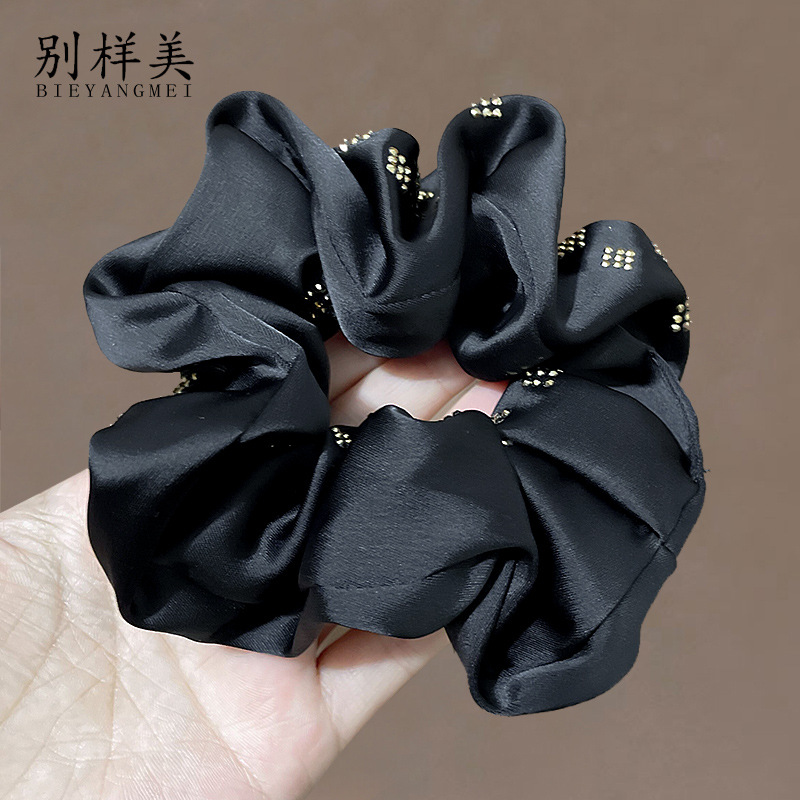 Korean Style Satin Rhinestone Fabric Large Intestine Hair Ring Wholesale Women's Hair Rope Simple Temperament Headdress Flower Ponytail Rubber Band Hair Accessories