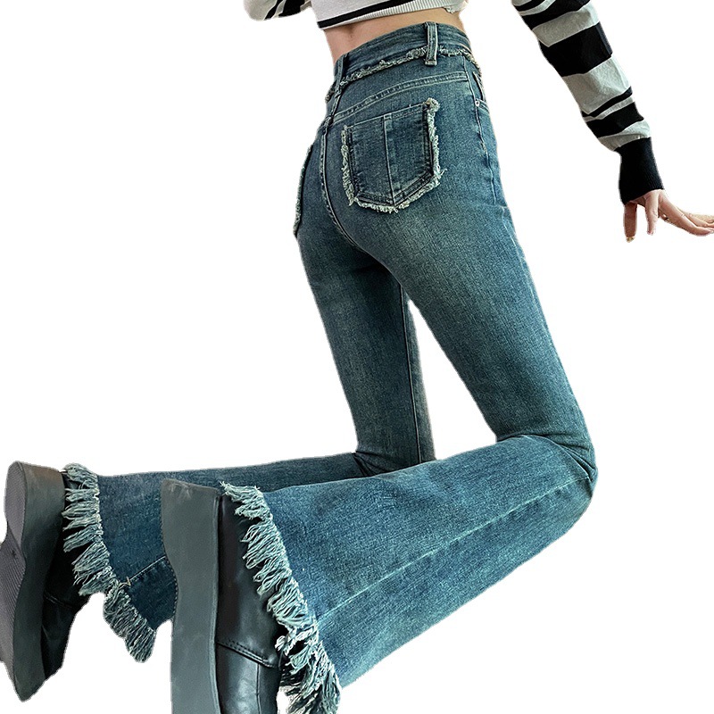   Skinny Jeans for Women Spring and Autumn 2023 New Slimming High Waist Petite Stretchy Burr Horseshoe Flared Pants