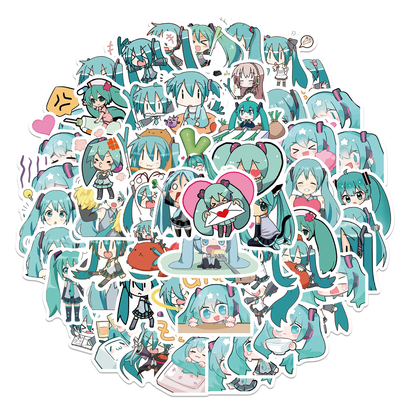 65张二次元人物小表情初音未来防水贴纸装饰行李箱笔记本吉他水杯