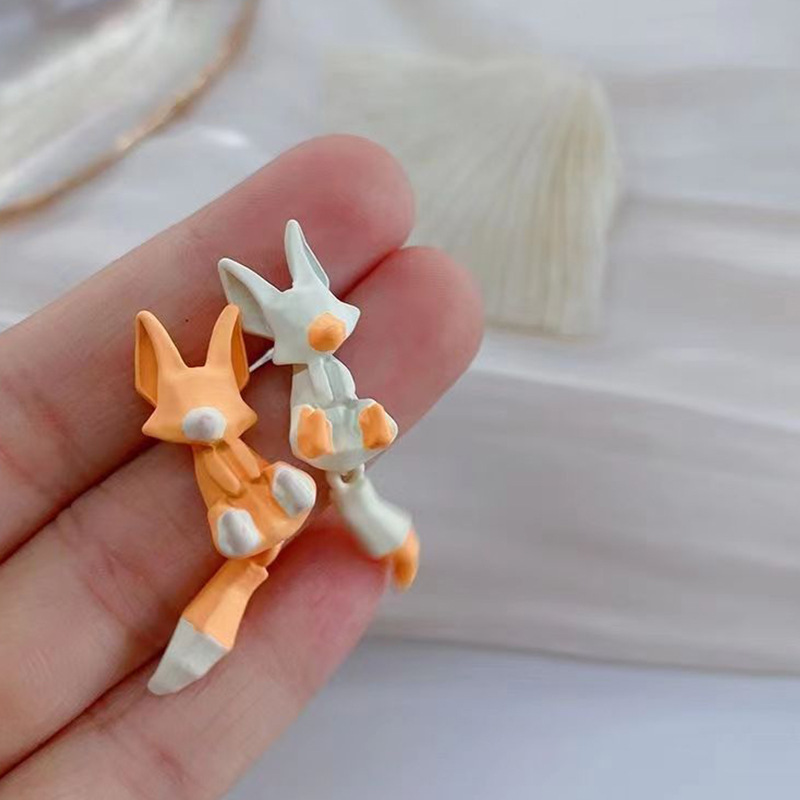 elegant personality fox frosted asymmetric stud earrings funny quirky novel animal vitality girlish style earrings