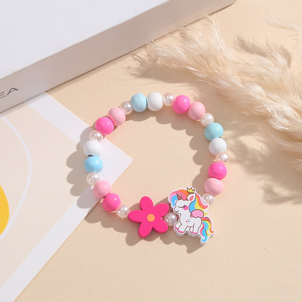 Cartoon Creative Wooden Unicorn Bracelet Cute Girl Baby Bracelet Student Jewelry Bracelet Ornament Decoration