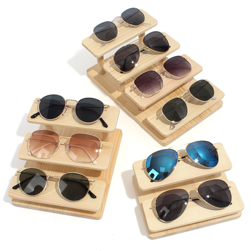 Solid Wood Glasses Shelf Sunglasses Bracket Sunglasses Frame Bracket Ornament Display Rack Trapezoidal Hand Office Display Stand