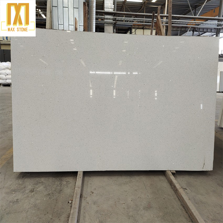现代简约麦斯云浮批发银星白石英石石材台面石英石台面大板厂家供