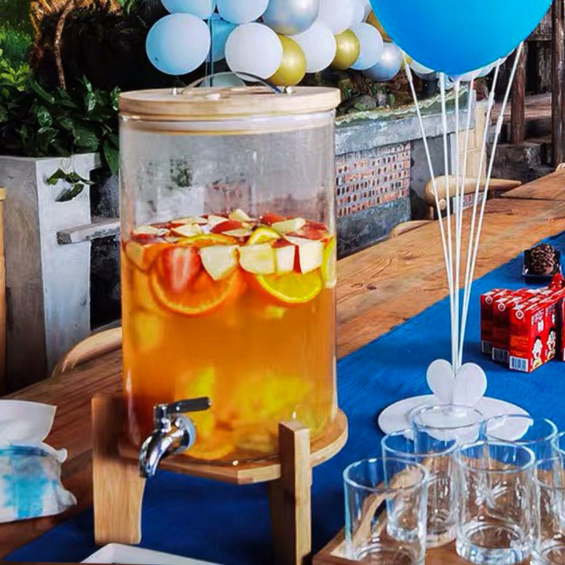 冷水桶耐热果汁罐带龙头甜品台饮料果茶自助玻璃泡茶瓶可乐容器大