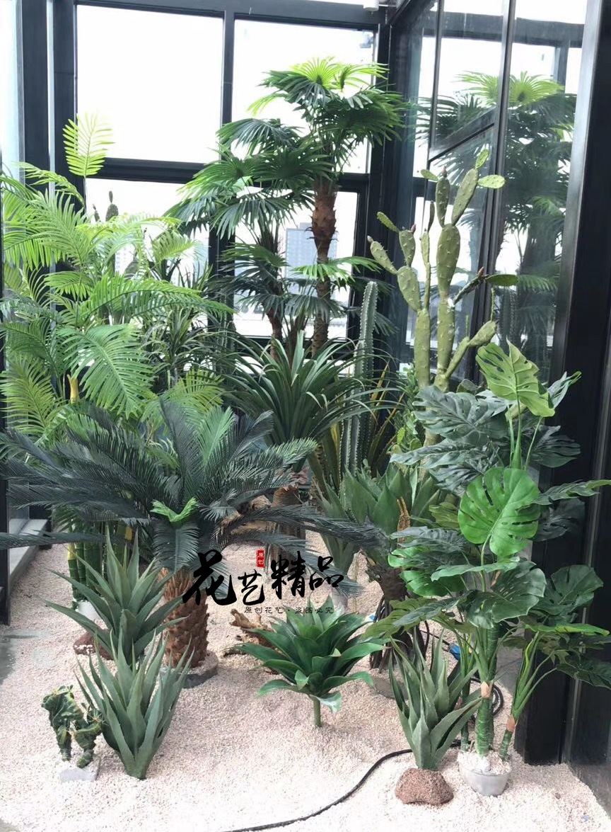 酒店大堂阳光房屋顶装饰餐厅摆设绿植搭配景点仙人掌生态仿真植物
