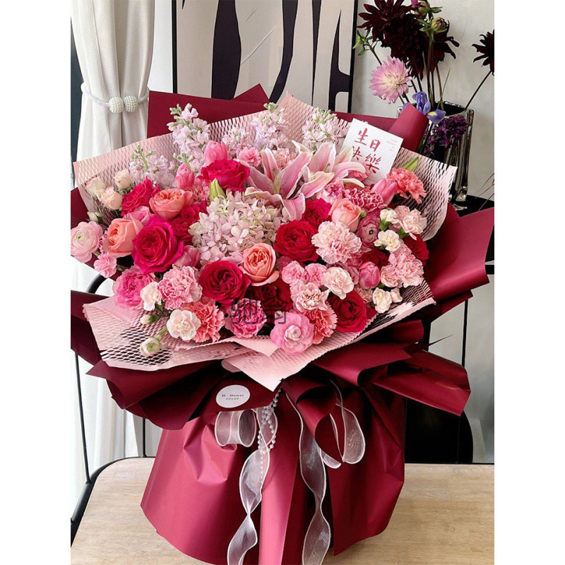 lb7生日混搭绣球花束玫瑰花鲜花同城速递北京上海杭州全国花店配
