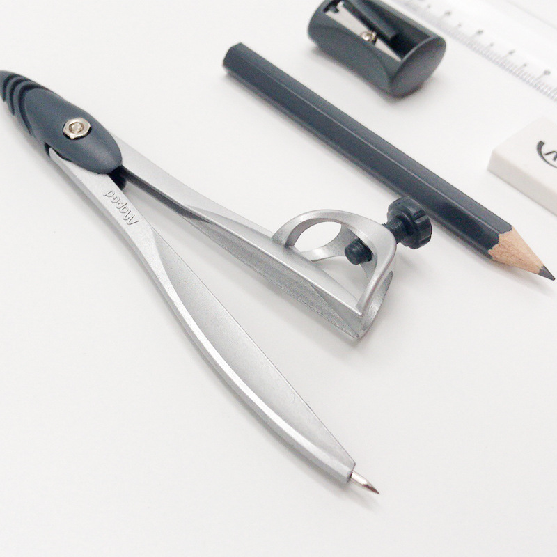 马培德金属铁盒8件套圆规数学盒装可夹笔圆规直尺三角尺194608ch