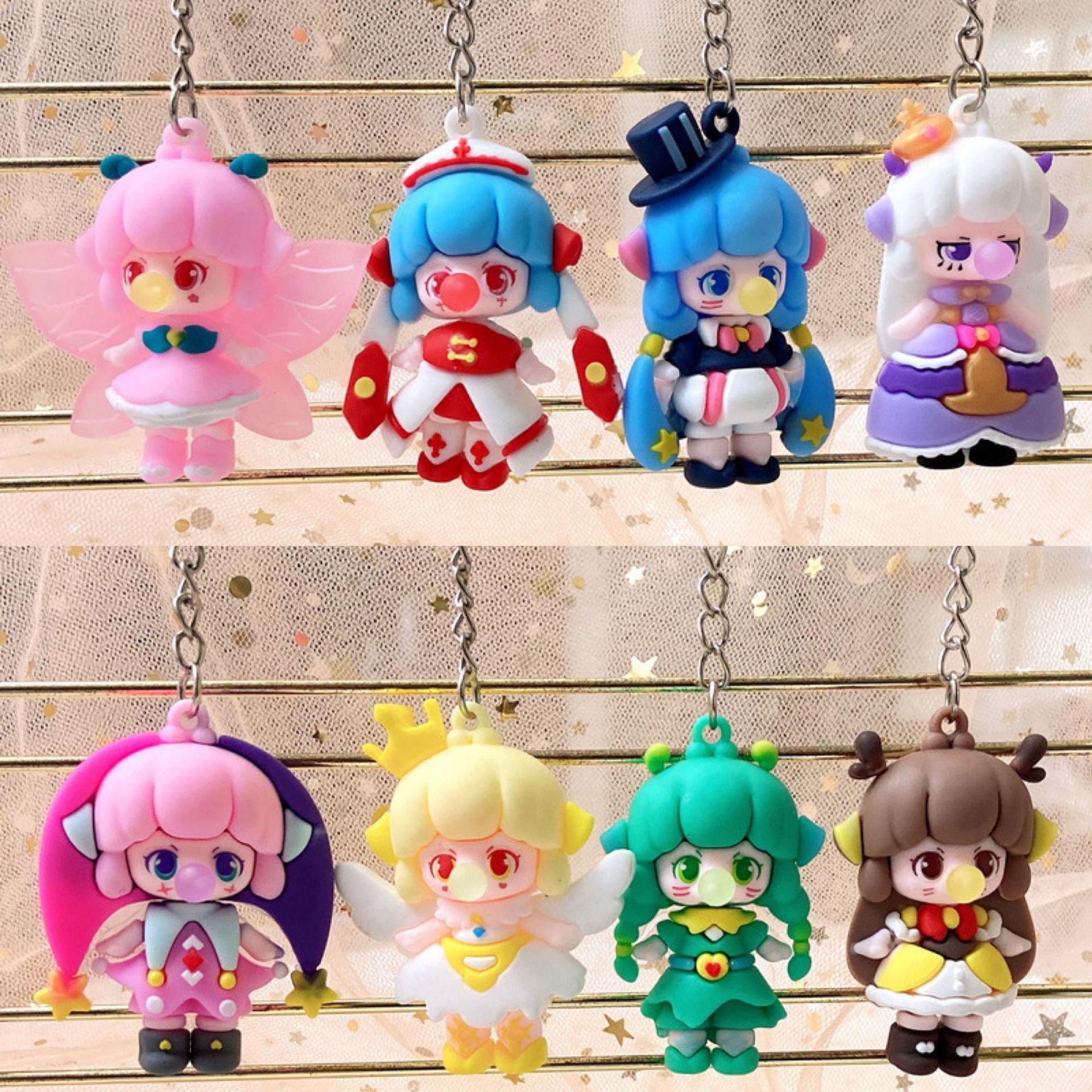 新款泡泡女孩钥匙扣可爱密语娃娃公仔挂件diy材料盲盒小礼品批发