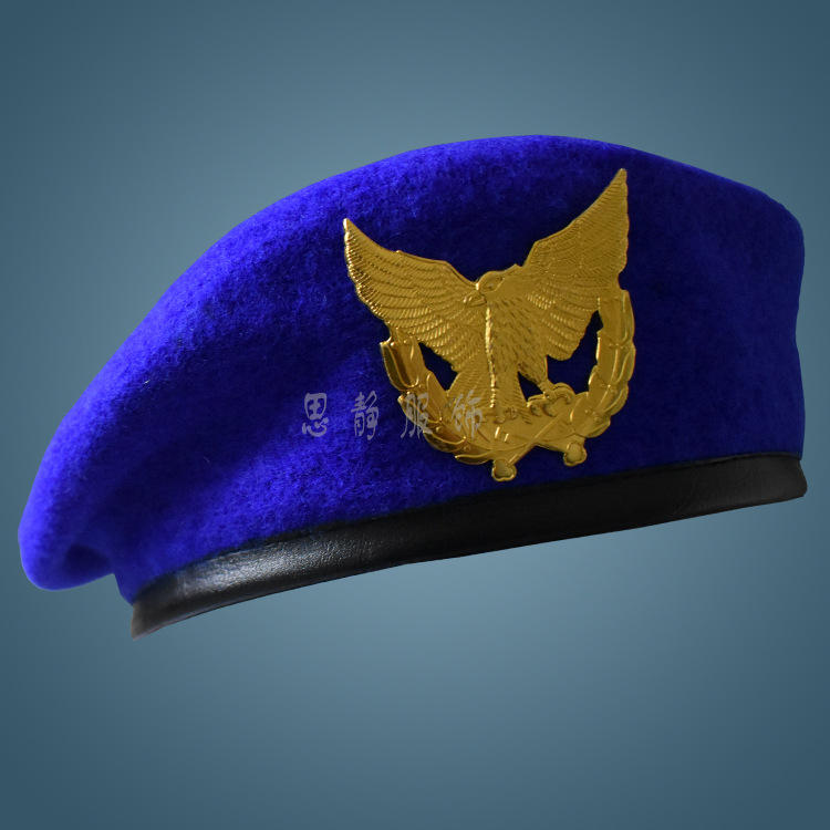 绿色羊毛物业保安贝雷帽学生军训舞台演出帽子迷彩服贝雷帽可定制