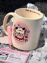 可爱小狗小猫马克杯情侣喝水杯生日礼物带盖勺陶瓷杯子早餐咖啡杯