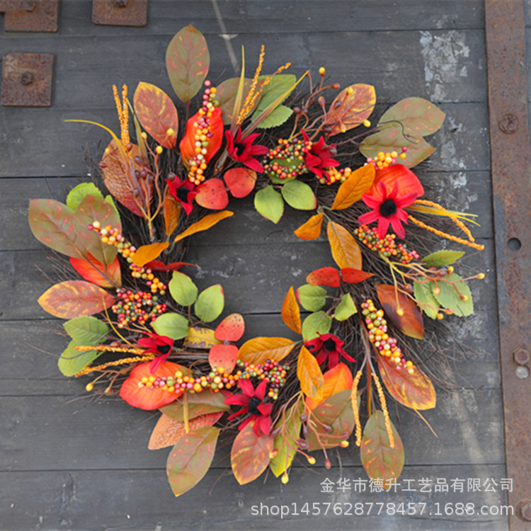 DSEN Factory Wholesale Cross-Border E-Commerce Autumn Color Thanksgiving Harvest Festival Maple Leaf Heliosphere Garland Home Decoration