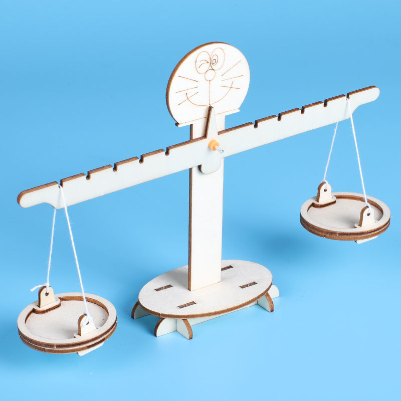 儿童益智科教手工diy杠杆天平秤 简易天平材料包 木质天平秤玩具