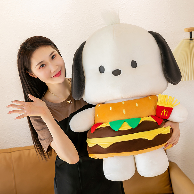 Creative Hamburger Pacha Dog Doll White Puppy Dog Doll Sleeping Pillow for Girl Birthday Gift Clothes Can Be Taken off